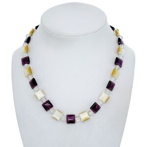 Vintage Sterling Silver 925 Square Glass Bead Necklace 17"